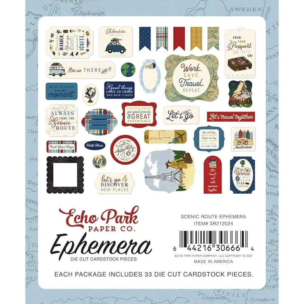 Echo Park Paper Scenic Route Ephemera Unisex OS Multi New Travel Frames Tags